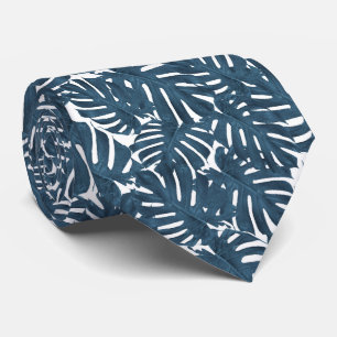 Cravate Feuilles de palmier bleu marine