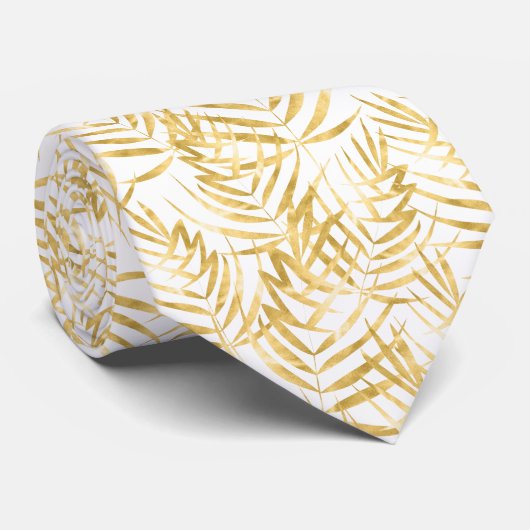 Cravate Feuilles de palmier dorées tropicales (Roulé)