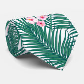 Cravate Feuilles de palmiers tropicaux verts avec fleurs d (Roulé)
