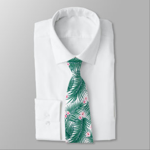 Cravate Feuilles de palmiers tropicaux verts avec fleurs d