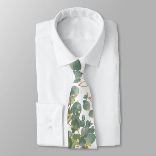 Cravate Feuilles D'Eucalyptus Botanique Or Et Vert (Attaché)