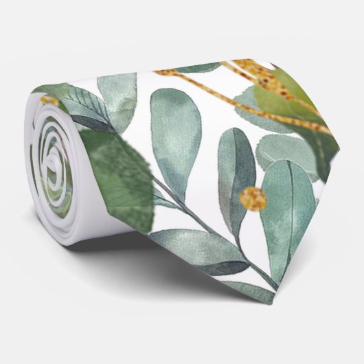 Cravate Feuilles D'Eucalyptus Botanique Or Et Vert (Roulé)