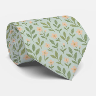 Cravate Feuilles élégantes de sauge verte douce Fleur rose
