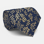 Cravate Feuilles en or bleu glam (Roulé)