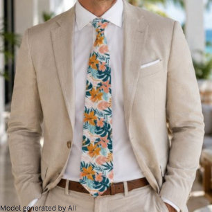 Cravate Feuilles Fleurs Tropicales Boho