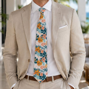 Cravate Feuilles Fleurs Tropicales Boho