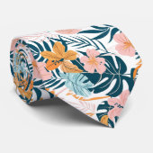 Cravate Feuilles Fleurs Tropicales Boho (Roulé)