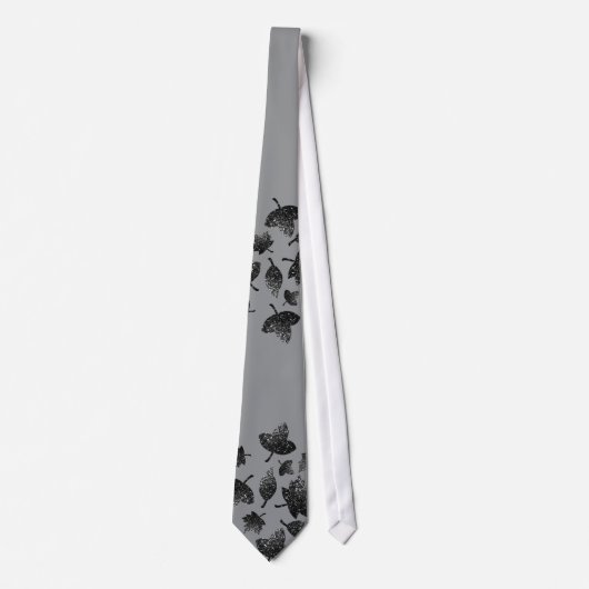 Cravate Feuilles gris brillant en argent automne motif d'a (Devant)