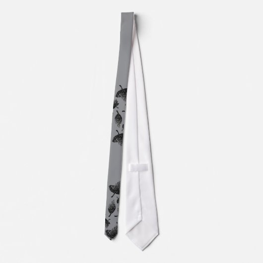 Cravate Feuilles gris brillant en argent automne motif d'a (Dos)
