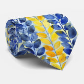 Cravate Feuilles jaune et bleu (Roulé)