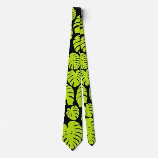 Cravate Feuilles Monstera en Lime Vert et noir (Devant)