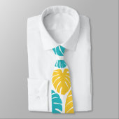 Cravate Feuilles Monstera en Turquoise, Jaune et Blanc (Attaché)