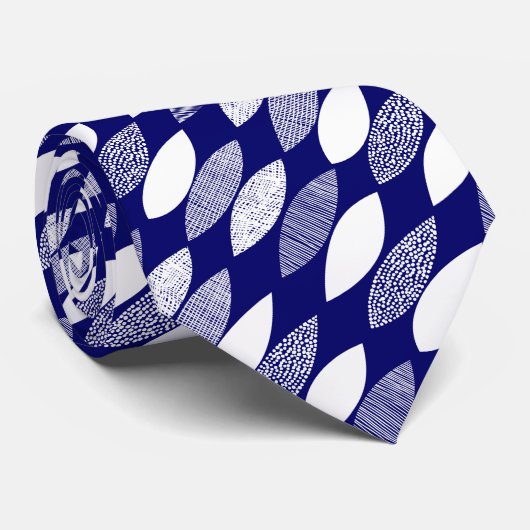 Cravate Feuilles texturés 03 Diagonal - Blanc sur Deep Nav (Roulé)