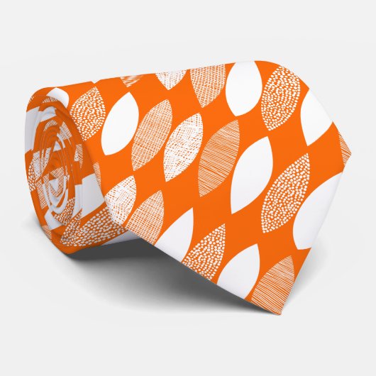 Cravate Feuilles texturés 03 Diagonal - Blanc sur Orange (Roulé)