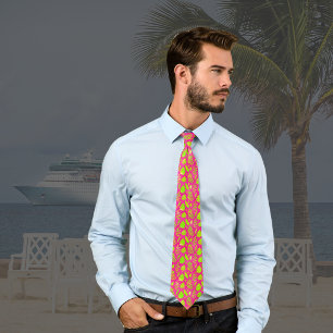 Cravate Feuilles Tropical Hot Pink et Lime Green Palm