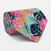Cravate Feuilles Tropical Palm en rose et bleu | Botanique (Roulé)