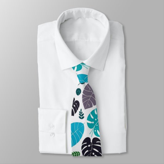 Cravate Feuilles Tropicales Bleues (Attaché)
