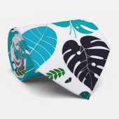 Cravate Feuilles Tropicales Bleues (Roulé)