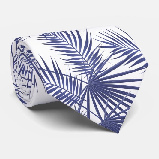 Cravate Feuilles tropicaux bleu palmier (Roulé)