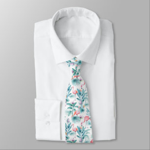 Cravate Feuilles tropicaux flamands roses