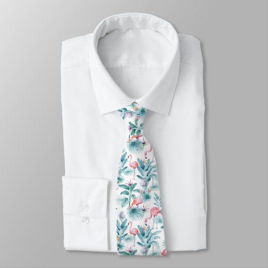 Cravate Feuilles tropicaux flamands roses (Attaché)