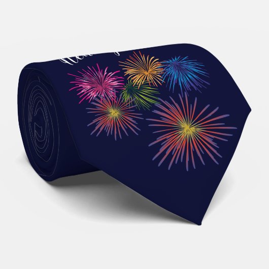 Cravate Feux d'artifice du Nouvel An Noir (Roulé)