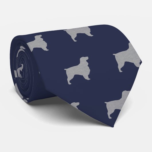 Cravate Field Spaniel Chien Silhouettes Motif Bleu (Roulé)