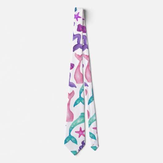 Cravate Fille Aquarelle Mermaids Contes Coquillages Motif (Devant)