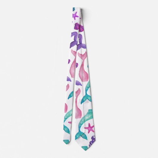 Cravate Fille Aquarelle Mermaids Contes Coquillages Motif (Dos)