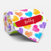 Cravate Fille moderne Vibrant Doodled Hearts Nom du Motif (Roulé)