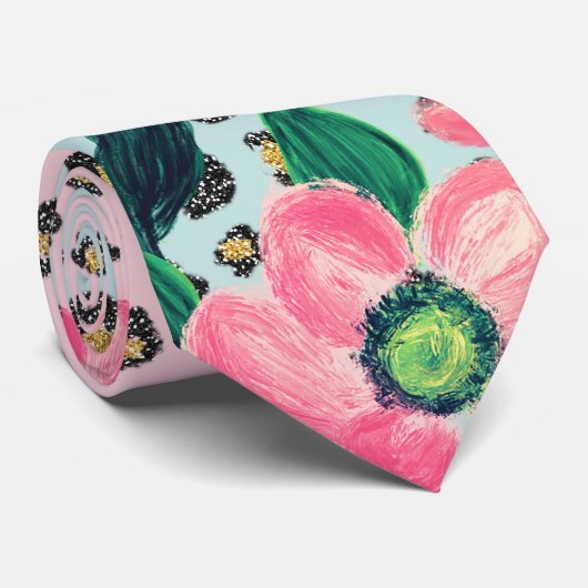 Cravate Fille Pink Mint Ombre Floral Parties scintillant E (Roulé)