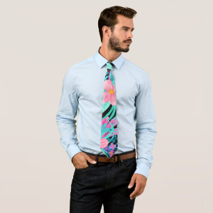 Cravate Fille rose violet Turquoise Aquarelle Fleurs Feuil