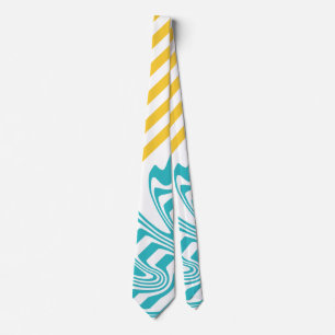 Cravate Fissures et torsades en Turquoise et Jaune