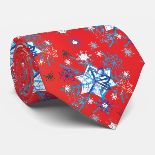 Cravate Flacon de Noël rouge et bleu Abstrait (Roulé)