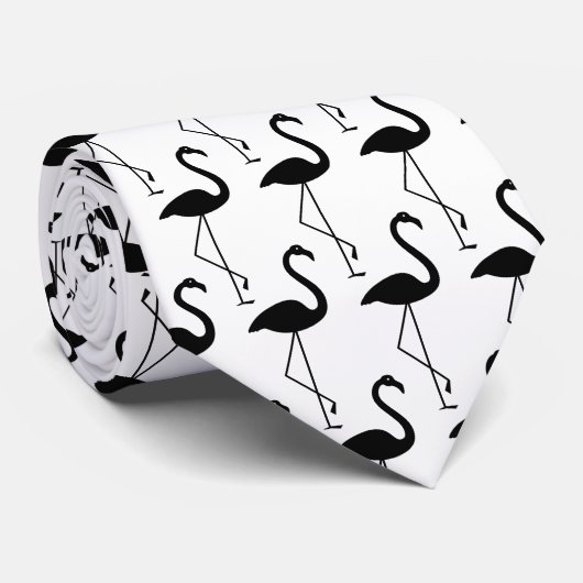 Cravate Flamant rose blanc (Roulé)