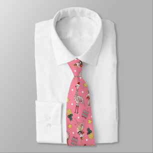 Cravate Flamant rose de Noël rose mignon et Motif d'ananas