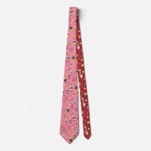 Cravate Flamant rose de Noël rose mignon et Motif d'ananas (Devant)