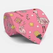 Cravate Flamant rose de Noël rose mignon et Motif d'ananas (Roulé)
