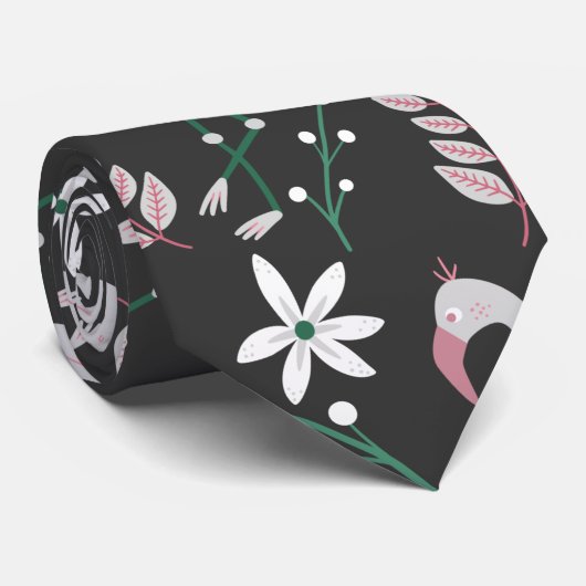 Cravate Flamant rose motif transparent blanc sur arrière - (Roulé)