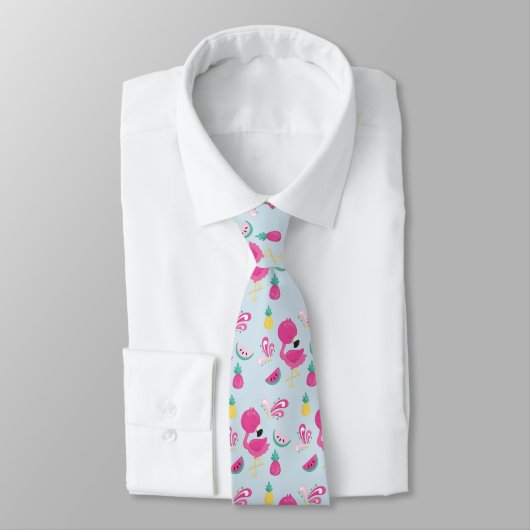 Cravate Flamant rose rose avec pastèque et ananas (Attaché)