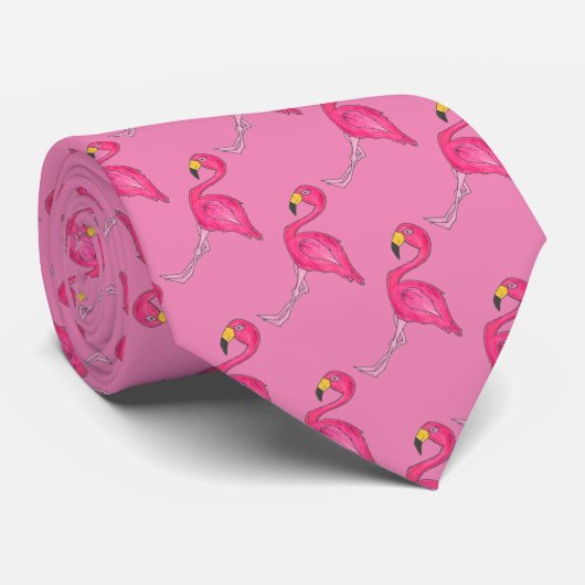 Cravate Flamant rose rose Flamants roses Oiseaux tropicaux (Roulé)