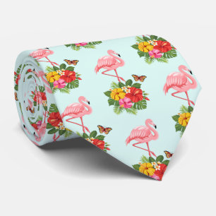 Cravate Flamant rose rose & Hibiscus Tropical Fancy Motif