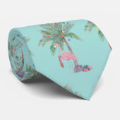 Cravate Flamant rose turquoise à Santa Hat avec Palm Tree  (Roulé)