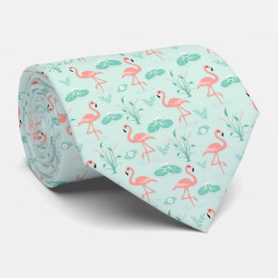 Cravate Flamant Rose Vert Tropical Oiseau