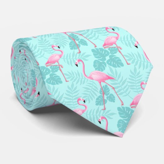 Cravate Flamant rose vintage bleu clair (Roulé)