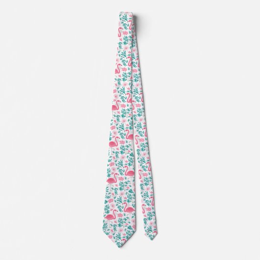 Cravate Flamants roses Et Fleurs Roses Motif (Devant)