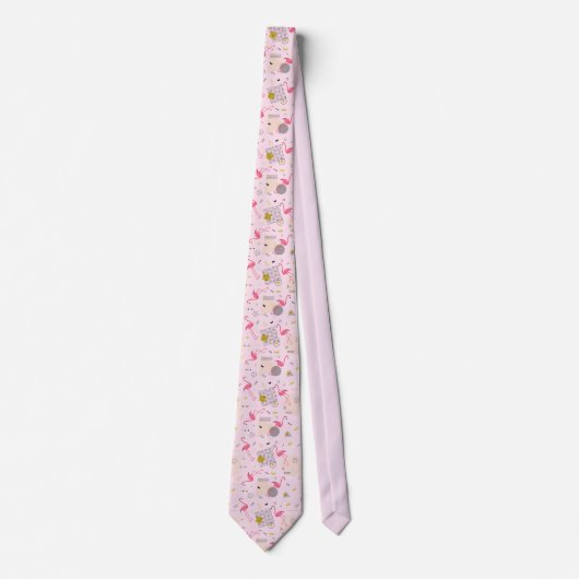 Cravate Flamants Roses Rétro Points et Diamants sur Fond R (Devant)