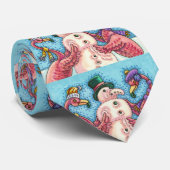 CRAVATE FLAMANTS ROSES & ROSE SNOWMAN, OISEAUX DE NOËL VAC (Roulé)