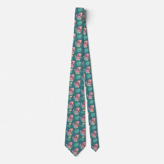 Cravate Flamants roses Roses En Feuille Tropical Vert (Devant)
