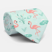 Cravate Flamants roses Vert rose Oiseaux tropicaux Hommes (Roulé)